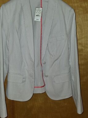 Express Women's White and Light Gray Striped Blazer